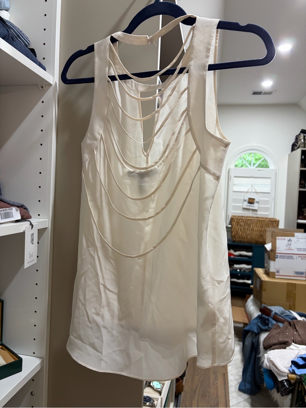 BCBGMaxAzria Ivory Sleeveless Draped Necklace Front Top